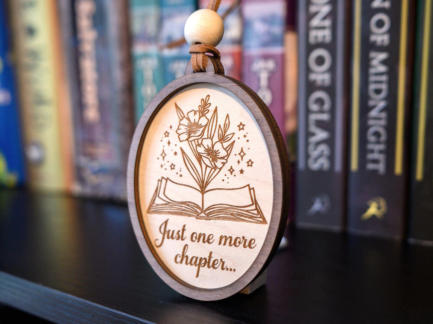 Book Ornament: Just One More Chapter Wood Engraved Ornament
