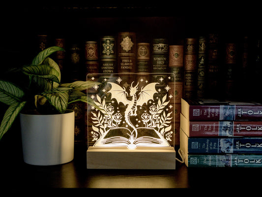 Book Dragon Lighted Sign: Fantasy Bookshelf Decor LED