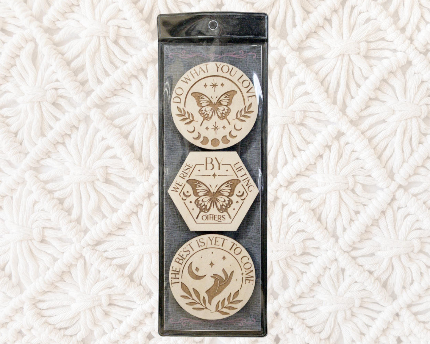 Affirmation Wood Magnets - Set of 3 - Inspirational and Motivational Quote Gift, Positive Vibes Boho Fridge Decor