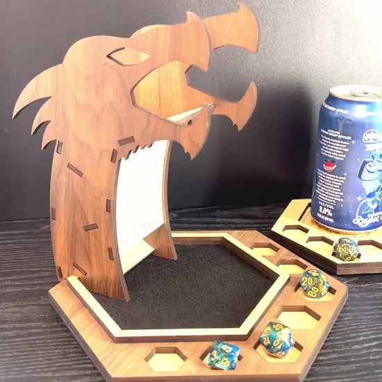 D&D Dice Tray Coaster and Tower Combo, Dungeon Master, DM Gift, Dungeons and Dragons Gift, D20 Dice Storage, DnD Accessory