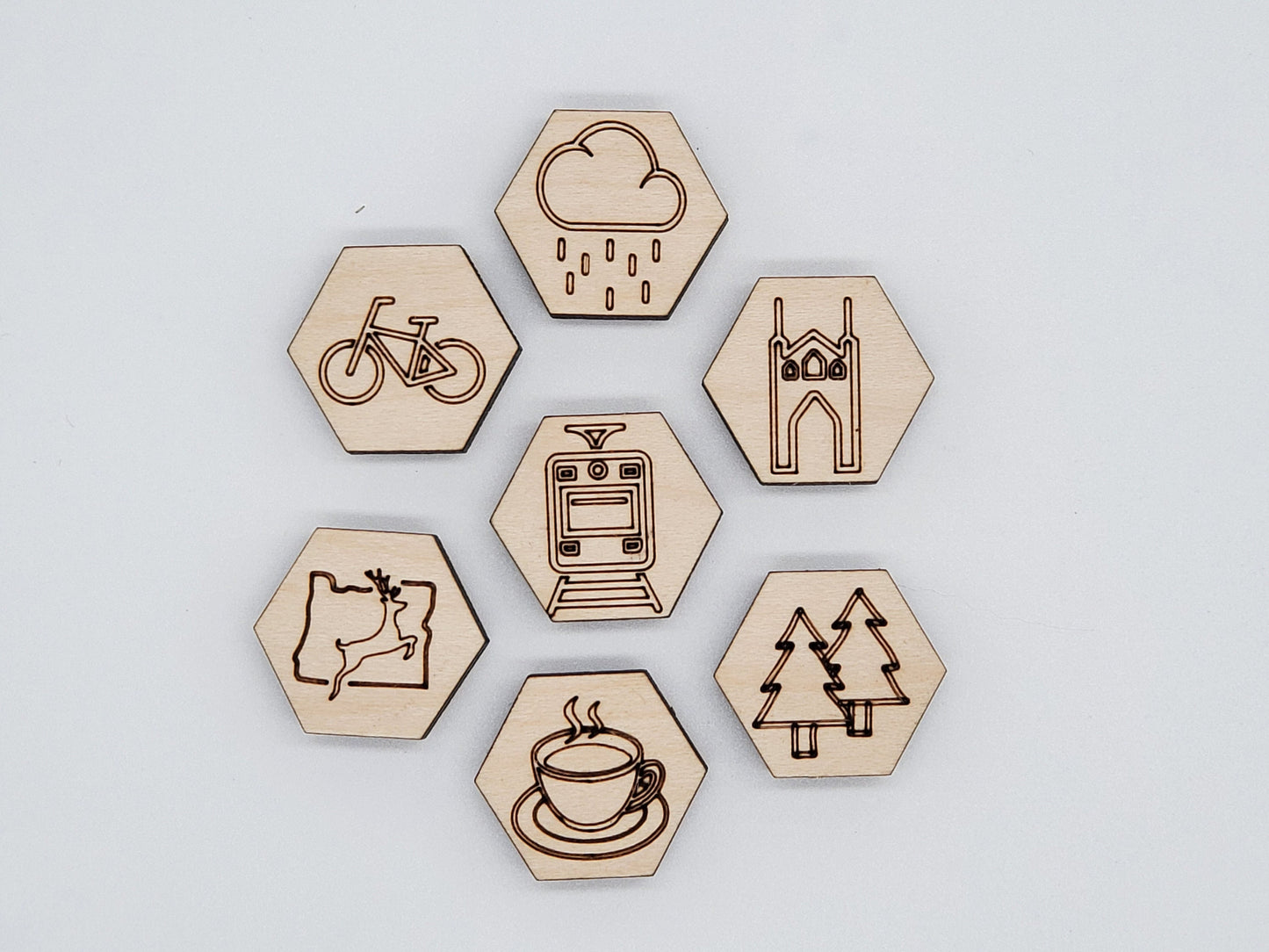 Portland Magnets, Small Wood Magnets with Pictures Representing Portland, Oregon