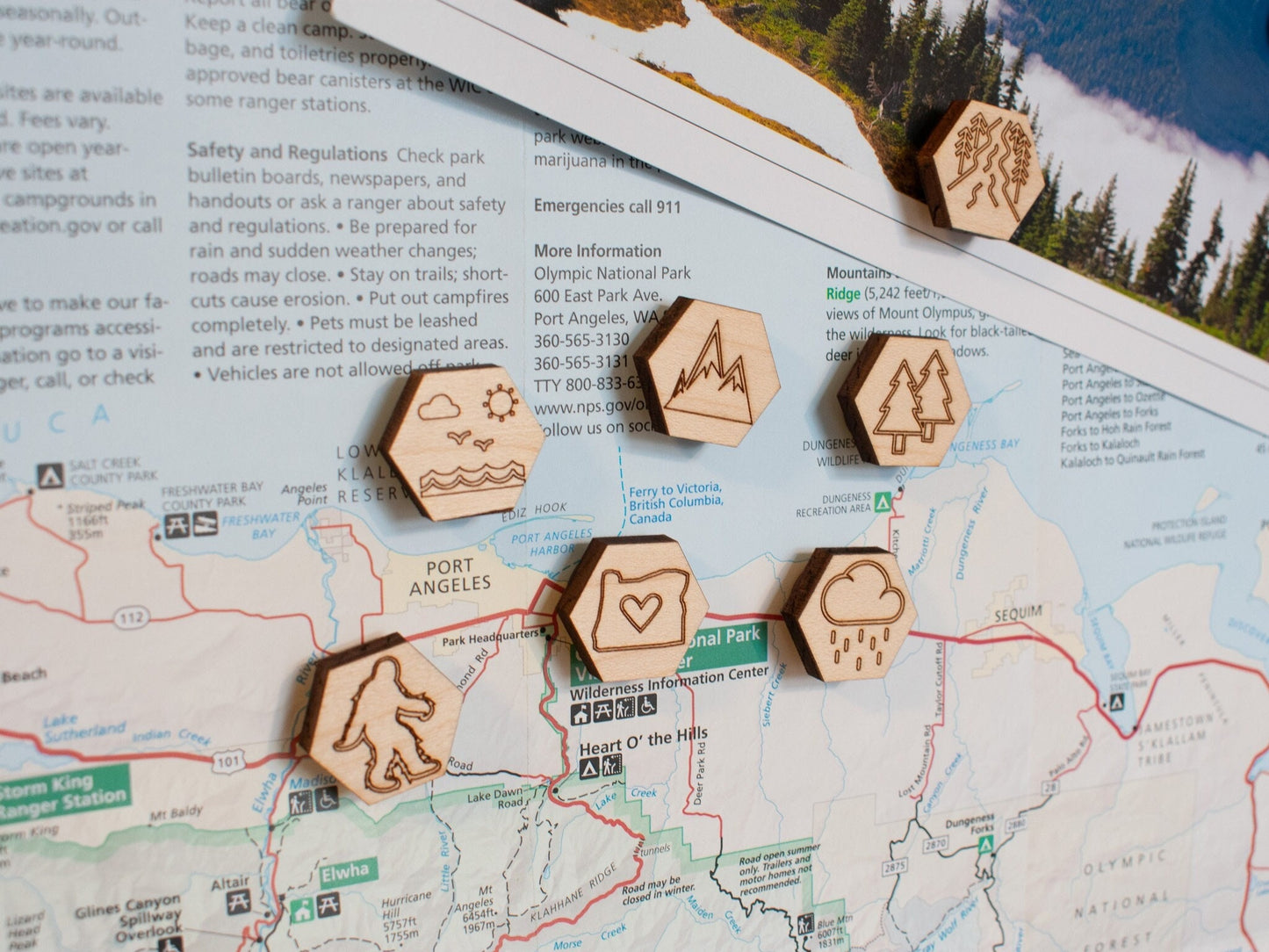 Oregon Magnets, Small Wood Magnets with Pictures Representing Oregon/PNW (Pacific Northwest)