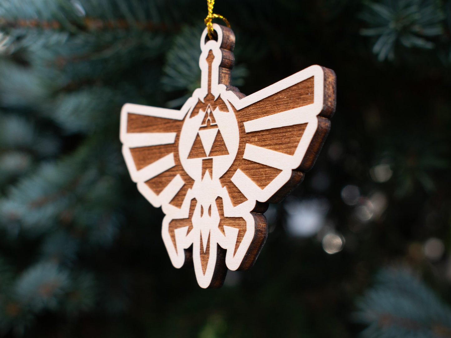 Zelda Ornament, Engraved Wood Zelda Christmas Ornament with Gold String