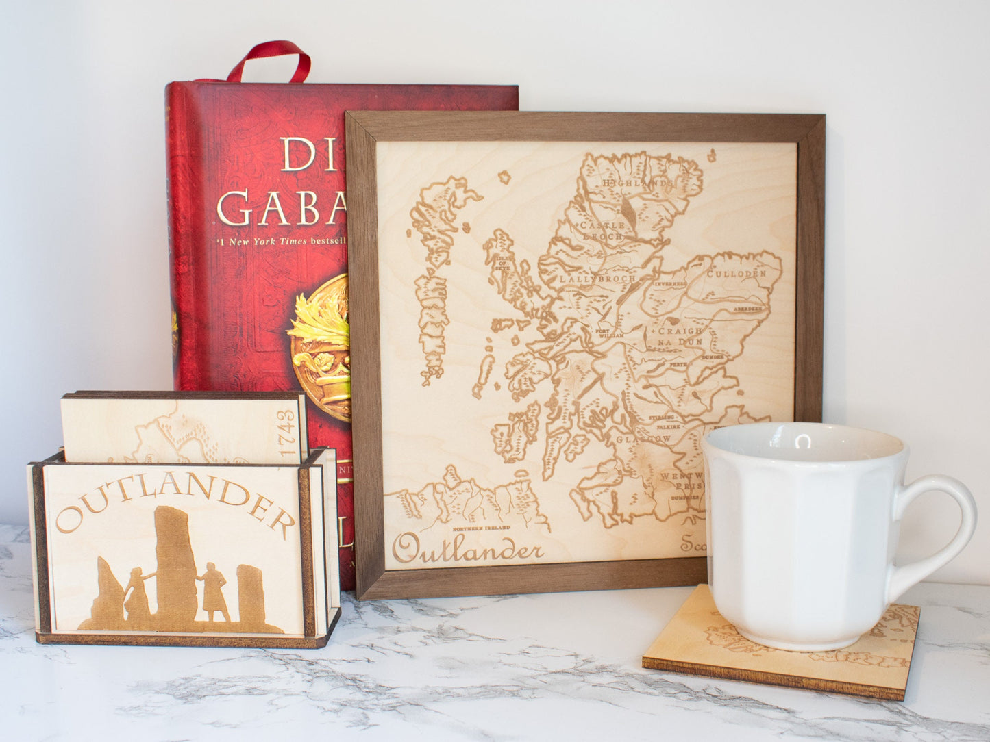 Outlander Map, Wood Engraved Map of Scotland from the World of the Outlander Book/TV Show