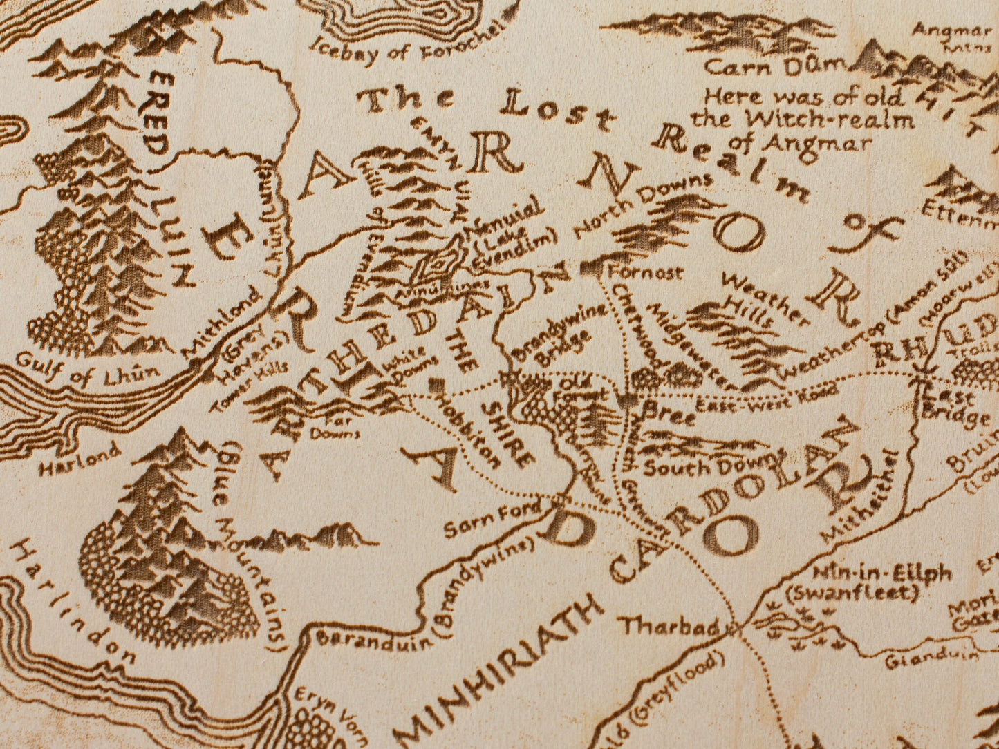 Lord of the Rings Middle Earth Map, Wood Engraved Map of The Hobbit / LOTR