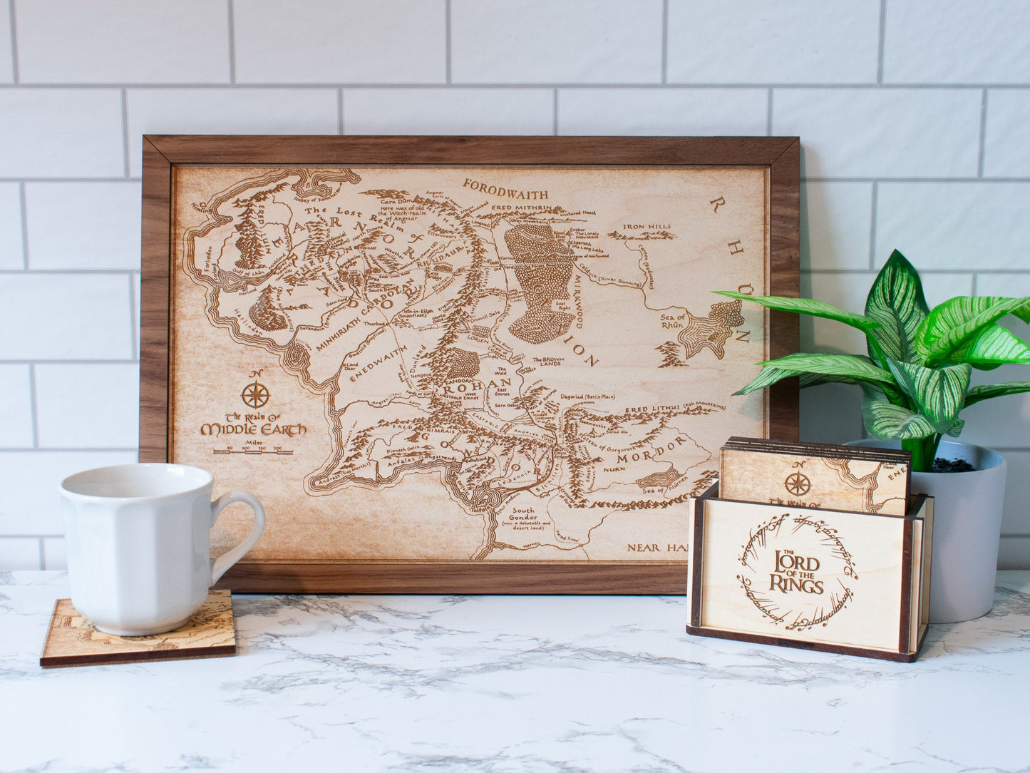 Lord of the Rings Middle Earth Map, Wood Engraved Map of The Hobbit / LOTR