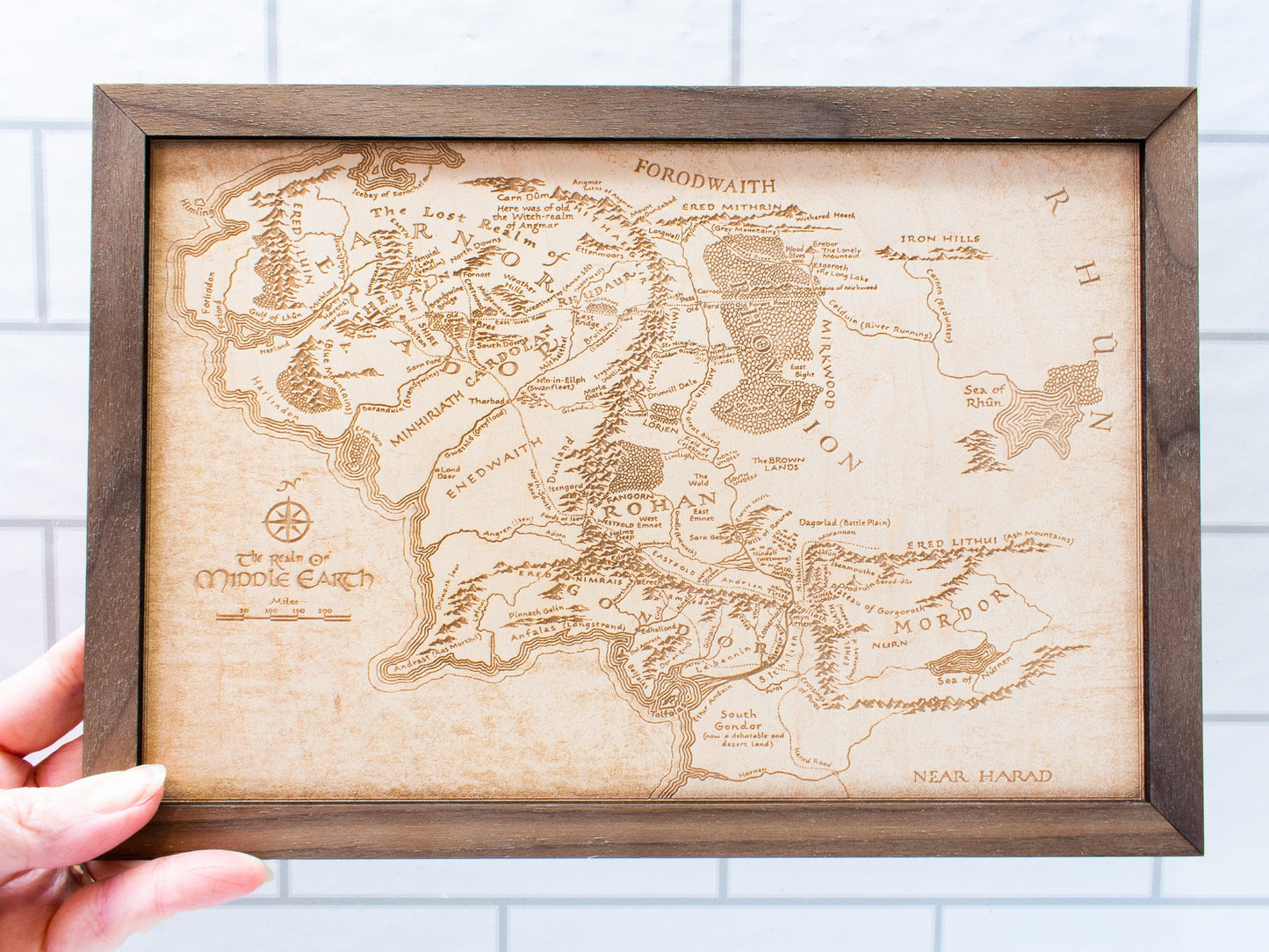 Lord of the Rings Middle Earth Map, Wood Engraved Map of The Hobbit / LOTR