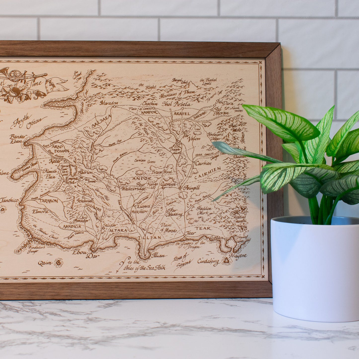 The Wheel of Time Map, Fantasy Wood Engraved Map